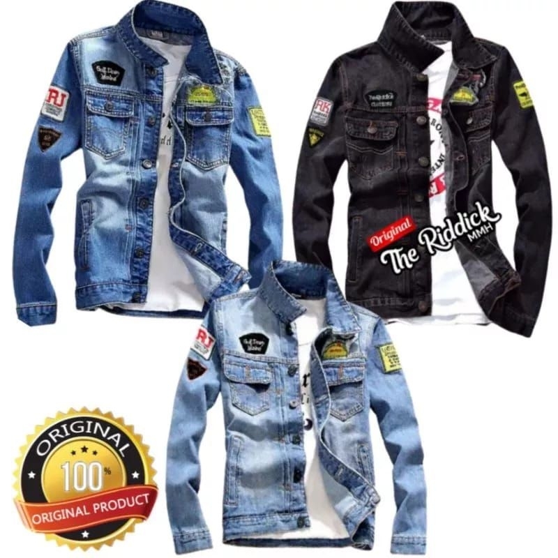 PROMO JAKET JEANS PRIA BORDIR TEMPEL KEREN THE RIDDICK X URBAN JAKET DENIM HITAM ORI