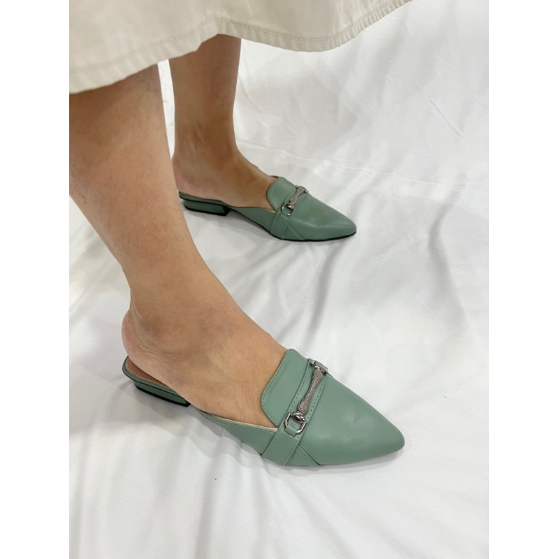 sepatu sendal wanita Louisdear B162 tapak Heel 2 cm bahan kulit dove