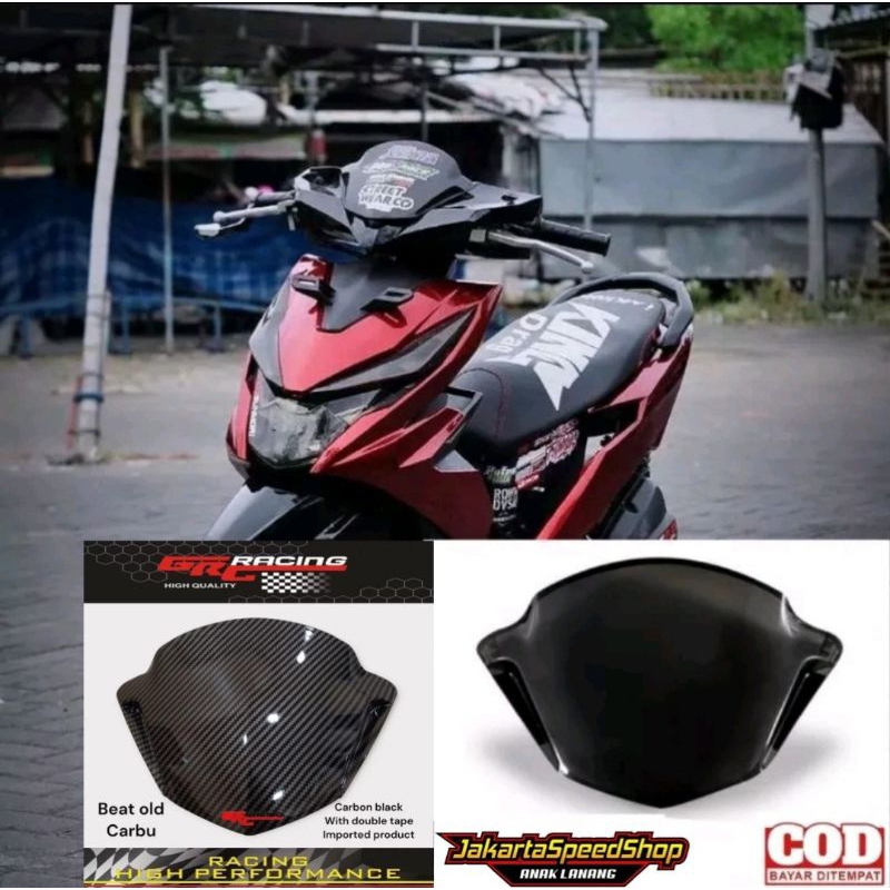 Visor winsil variasi honda beat karbu lama pnp honda beat fi 2013 2014 beat new esp 2015 keatas bahan akrilik hitam &amp; carbon celup wtp free dobel tape lem 3m