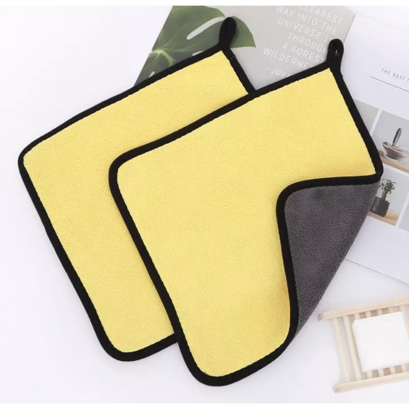 Kain Lap Microfiber uk 25x25 cm 30x30 cm 30x40 cm Bahan Tebal Serba guna Warna Kuning Abu