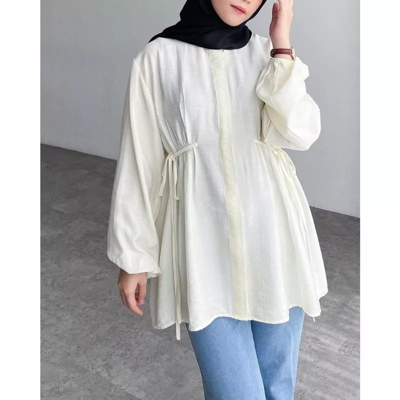 Alesa Blouse - Kemeja Blouse - Atasan Wanita - Blouse Polo Linen