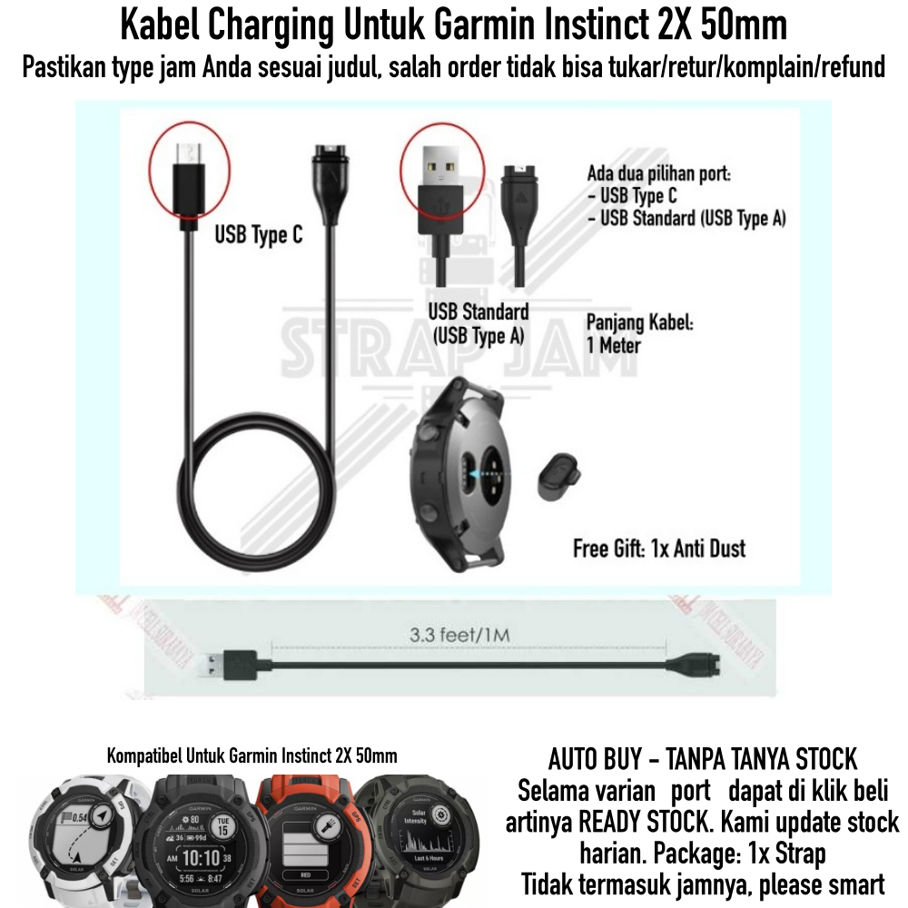 Untuk Garmin Instinct 2X 50mm - Cable Kabel Charging Charge