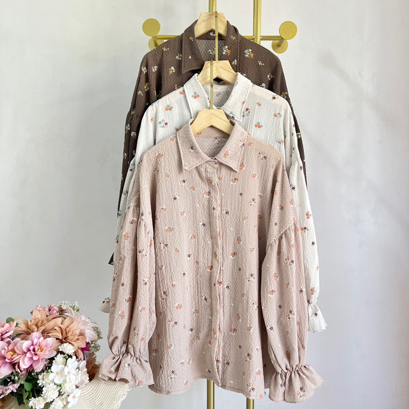 LILY TOP KEMEJA SEMI BLOUSE OVERSIZE BLOUSE LENGAN BALON/BLOUSE BUSUI FRIENDLY/KEMEJA OVERSIZE BUNGA BY DHEVIA ID