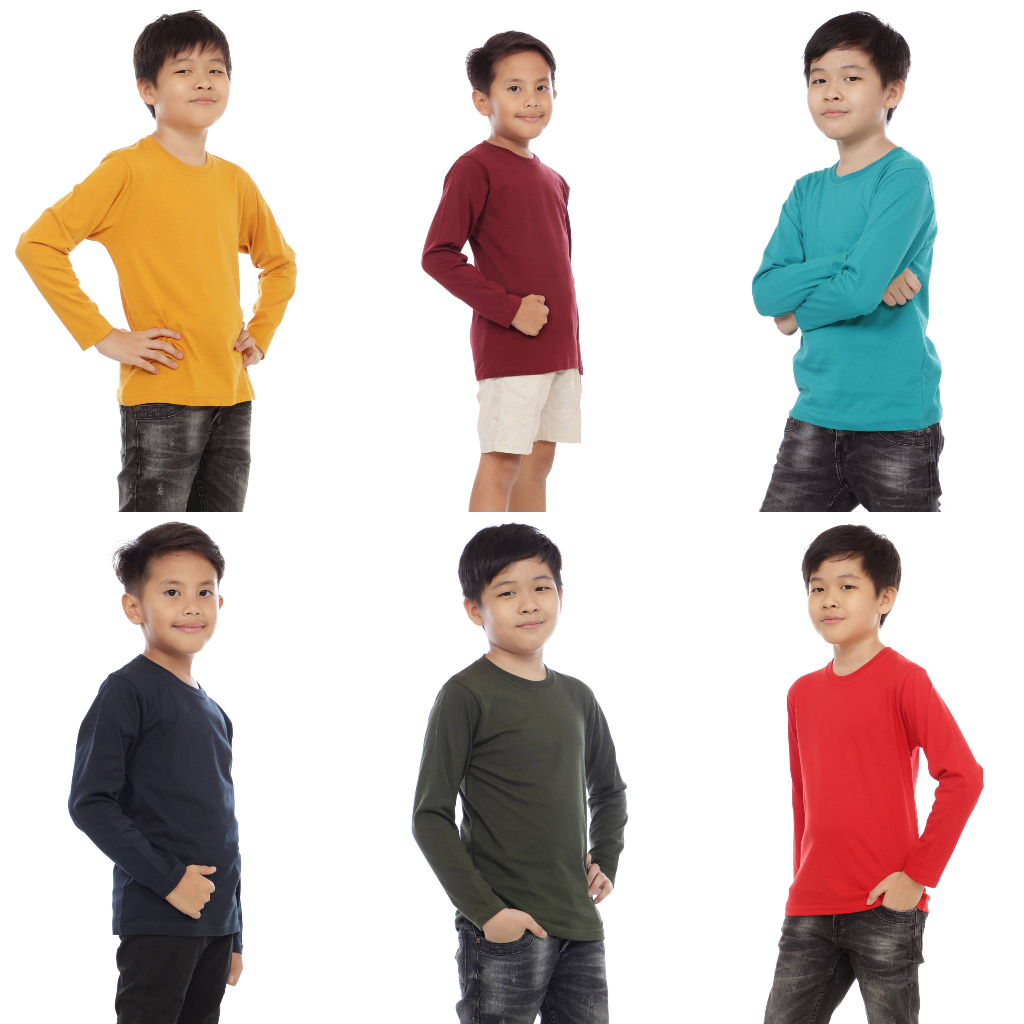 Kaos Polos Anak Lengan Panjang Laki Laki Perempuan 7 8 9 10 11 12 Tahun Unisex Cewek Cowok Cotton Combed 30s Murah