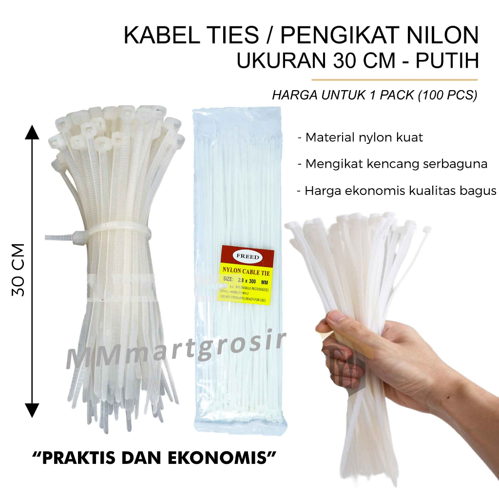 Nylon Cable Tie / Kabel Ties Putih / Pengikat Kabel Plastik / 300mm