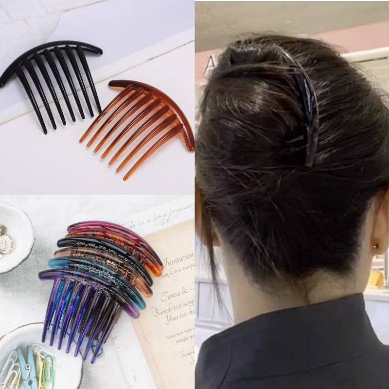 Sirkam Sanggul Polos Black Only Ukuran 10.3cm Impor Dengan Balutan Aksesoris Mutiara Warna Hitam 7 Taring Perarl Hair Comb