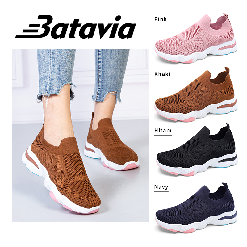 Batavia Sepatu olahraga pelangi impor premium perempuan terbaru rajut adem antislip antiaus sepatu kanvas lari anak perempuan A111