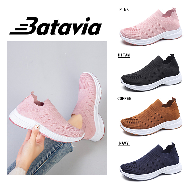 Batavia 2023 Sepatu olahraga impor premium perempuan terbaru rajut adem antislip antiaus sepatu lari anak perempuan  Batavia Shoes Fashion  Sport  Original Pink Hitam Abu  kanvas  sekolah korea  A106