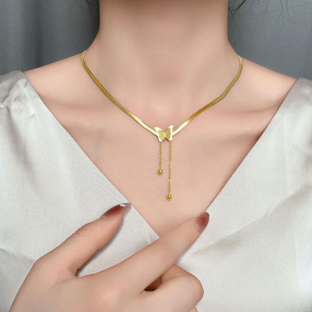 [ Bayar Ditempat ] Kalung Titanium Gold Liontin Kupu Kupu / Kalung Wanita / Accesories Wanita Kalung Titanium Anti Karat selamanya / COD