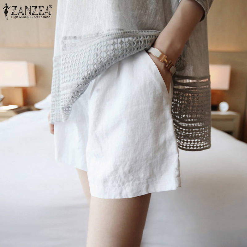 ZANZEA Women High Waist Loose Casual Side Pockets Wide Leg Short Pants