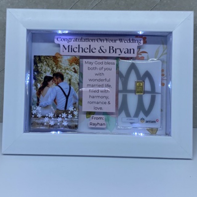 Custom Frame Pop Up 3D Lm 0,5 1 gr + Photo & Flower Bouquet Wedding gift Kado Pernikahan kado bayi b