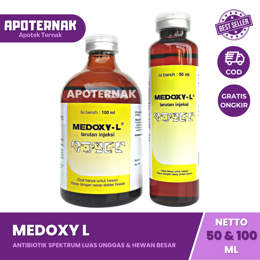 MEDOXY L 100 ml &amp; 50 ml | Obat Injeksi Untuk Ayam Kucing Sapi Domba Kuda Sakit Snot Ngorok CRD Berak Hijau | Medion