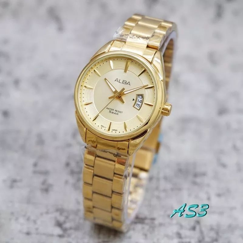 COD JAM TANGAN WANITA ALBA ANTI AIR / TANGGAL AKTIF / STRAP STAINLESS STEEL