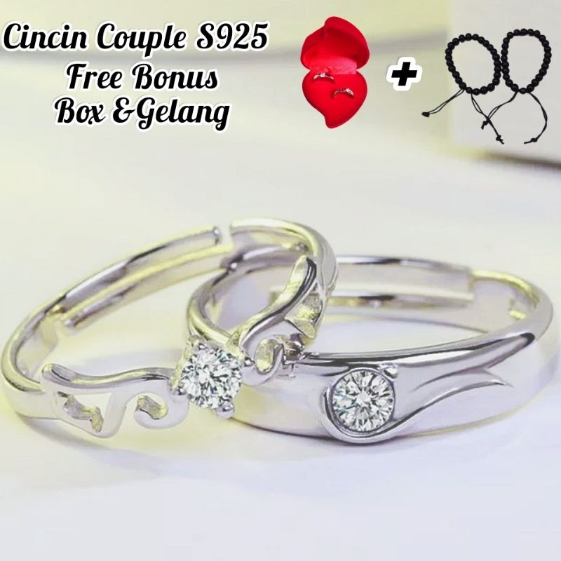 Happy Tuummy Cincin Couple Perak S925 Adjustable Cicin Cople Perak 925 Ring Pria Wanita Cicin