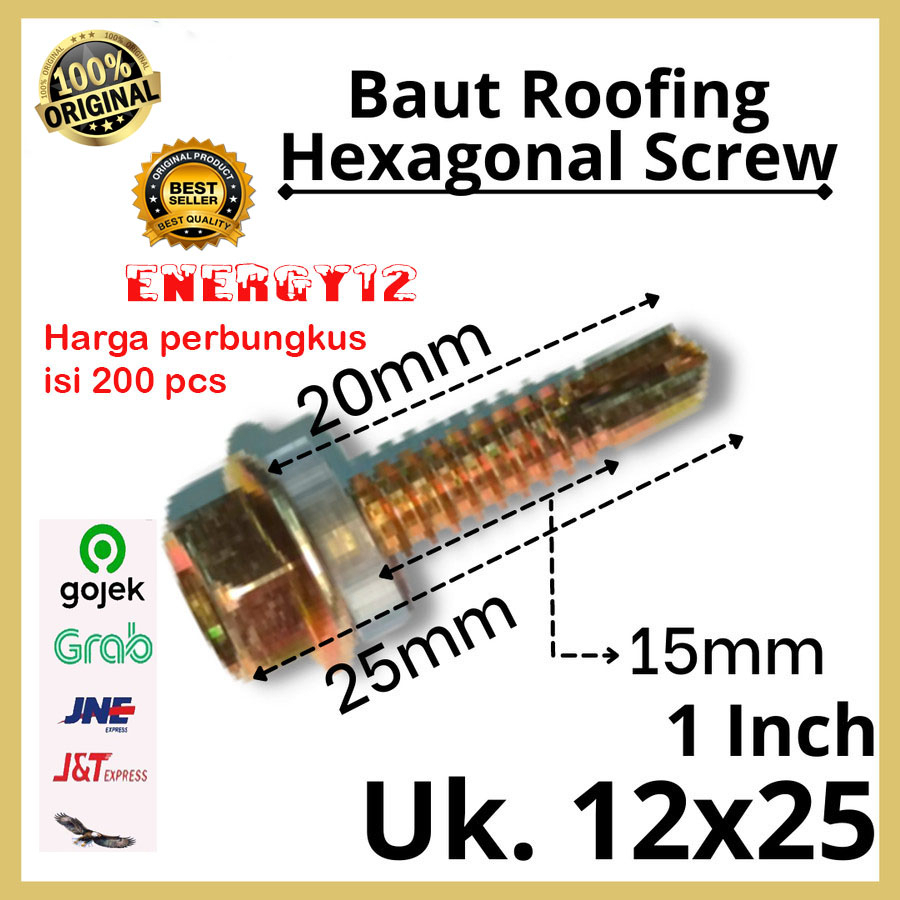 BAUT ROOFING perbungkus isi 200 pcs | SEKRUP BAJA RINGAN | BAUT RUMPING