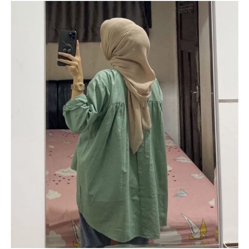 Hana Top Blouse Kemeja Linen Wanita Kancing belakang - Atasan wanita