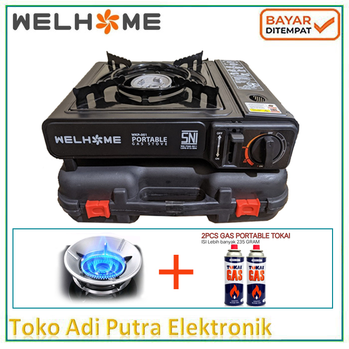 Kompor Gas Portable Welhome 2IN1 WKP-01 Paket 2 Pcs Gas + Tatakan Kompor Portable Hemat Gas Original Murah