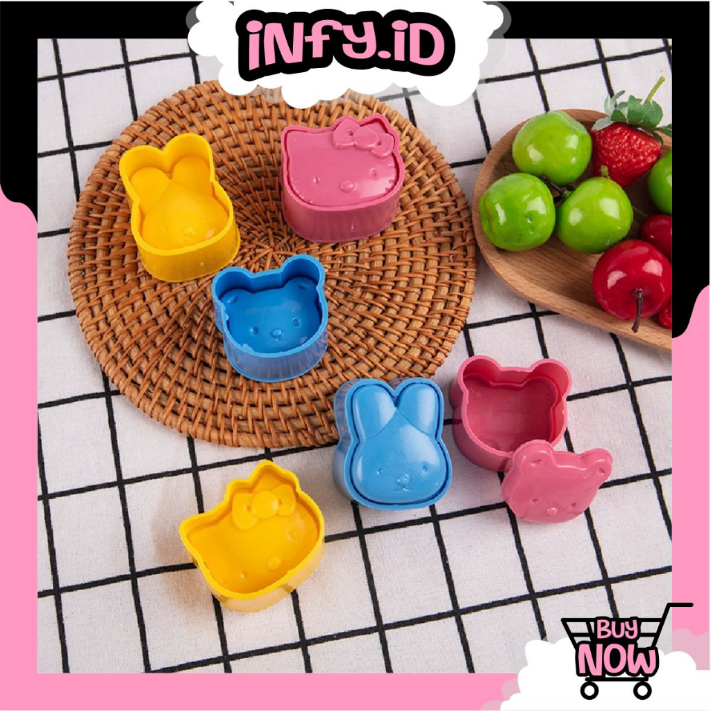 INFY - 3pcs / Set Cetakan Sushi / Onigiri / Bento Bentuk Karakter Beruang / Kelinci DIY Untuk Anak R866