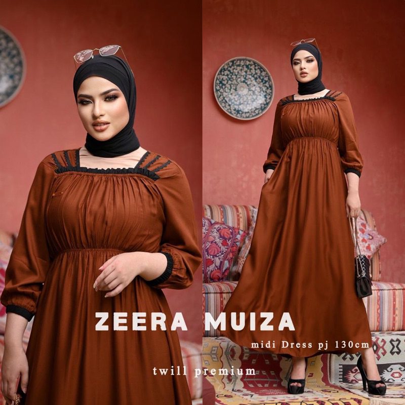 Daster Arab Zeera MUIZA Midi Dress Gamis Rayon Twill Premium Ori