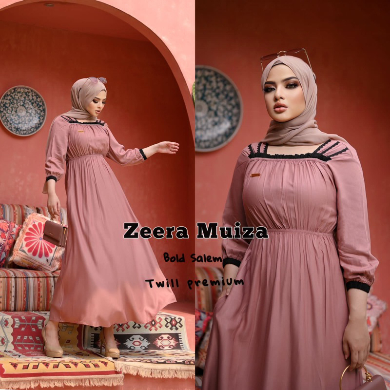 Daster Arab Zeera MUIZA Midi Dress Gamis Rayon Twill Premium Ori