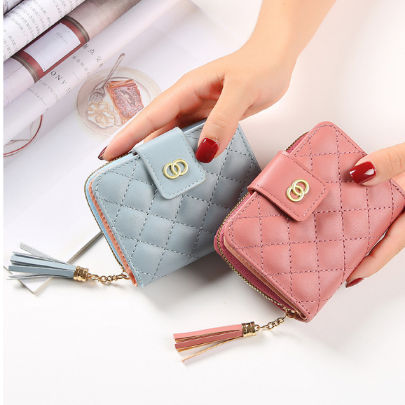 Dompet Lipat Wanita Mini Zipper Dompet Cewek Multifungsi Dompet Uang Kartu Koin Fashion Korea Style Kulit PU Satu7an D65