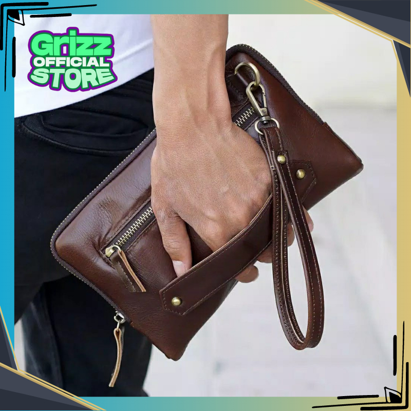 Tas Tangan Kulit Pria - Grizz Import V7745 Tas Tangan Fashion Pria Korea Clutch Bag Men - Hitam