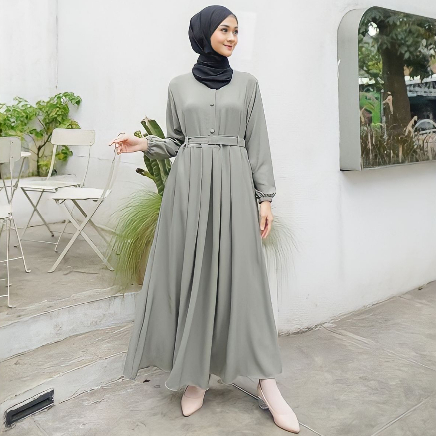 Gamis Sandira Dress Monna Belt Dewasa Muslimah Bahan Jatuh Flowly Busui Jumbo Murah Modern Kekinian