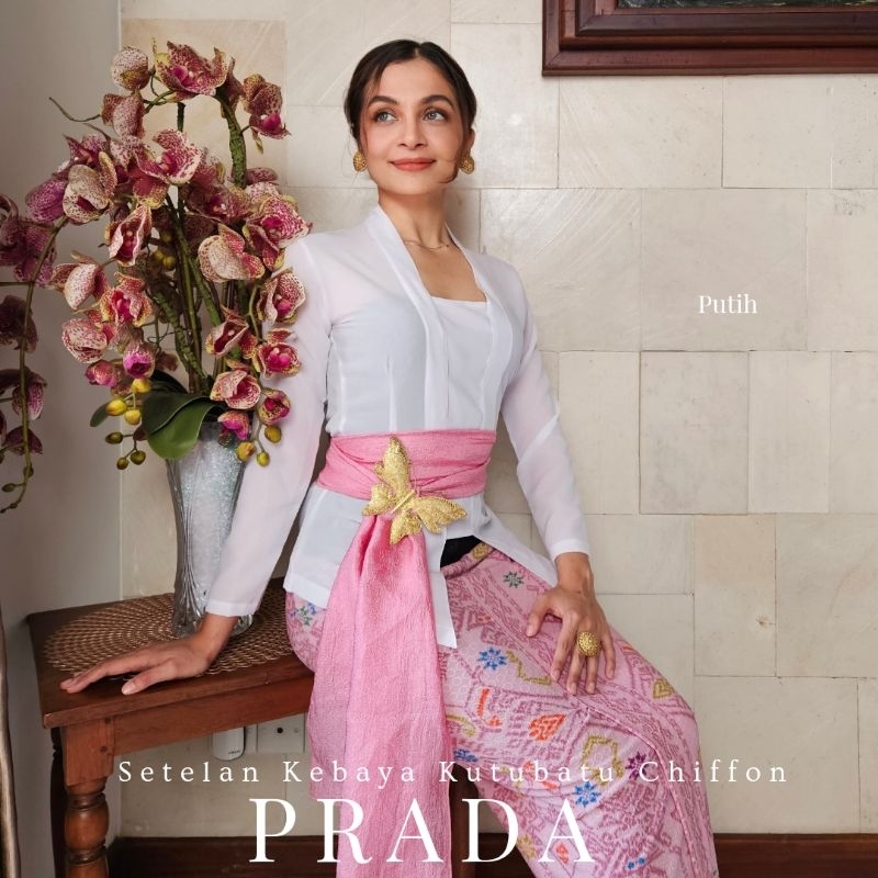 Setelan Kebaya Kutubaru Bali Lengan Panjang Chiffon Prada