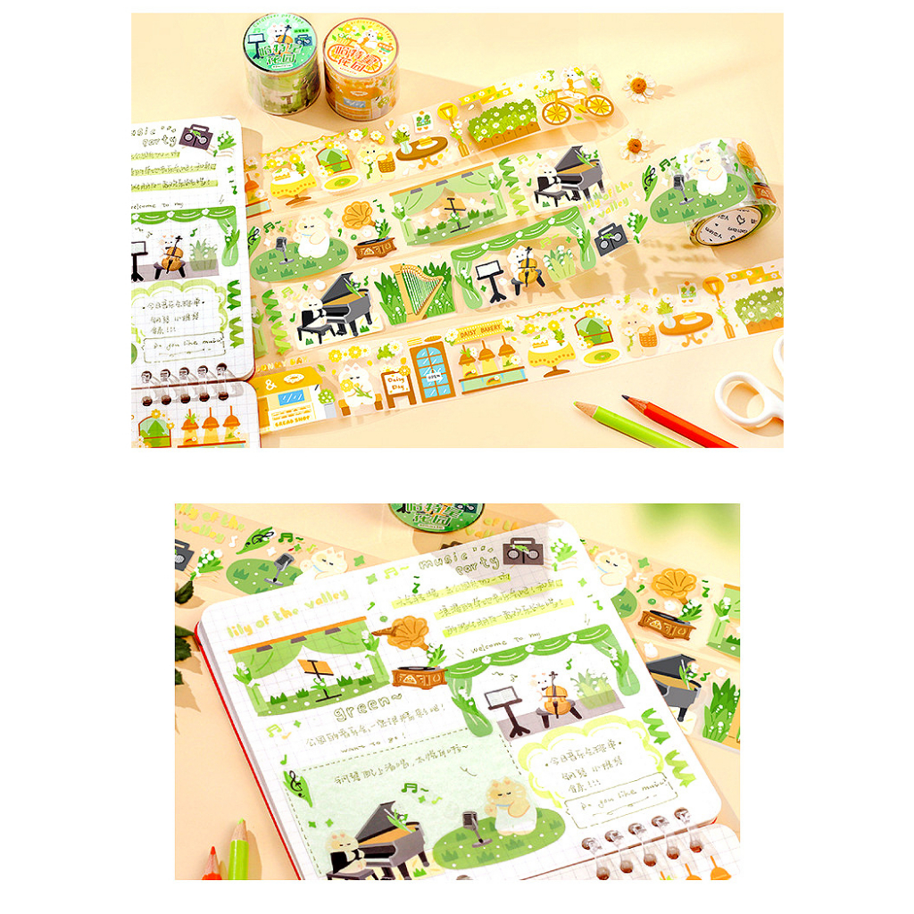 STIKER JOURNALING PET ROLL TRANSPARANT MOTIF RABBIT BEAR LUCU @banyak