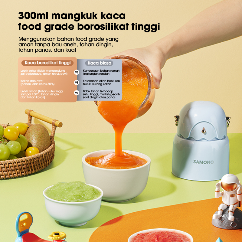 Samono 150W Food Chopper Multifungsi Mpasi 300ML Blender Portable Stainless Steel Anti Karat SW-C150