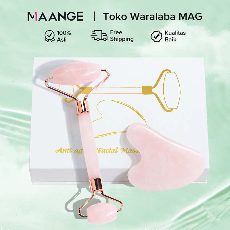 MAANGE Face Massager Jade Roller Alat Pijat Wajah Gua Sha Papan Wajah  2in1 Alat Kecantikan4215