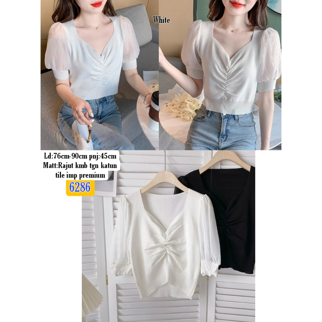 BLOUSE PENDEK TILE POLOS 6286/ BLOUS WANITA KOREA IMPORT TERBARU / BLUS WANITA KOREA KEKINIAN MURAH