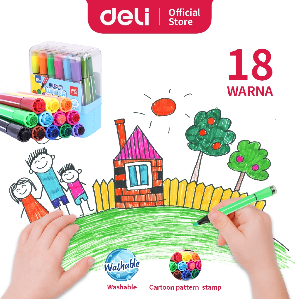 ELFYDO DELI017Spidol Warna Sekolah 12/18/24/36 Warna Tinta Dapat dicuci