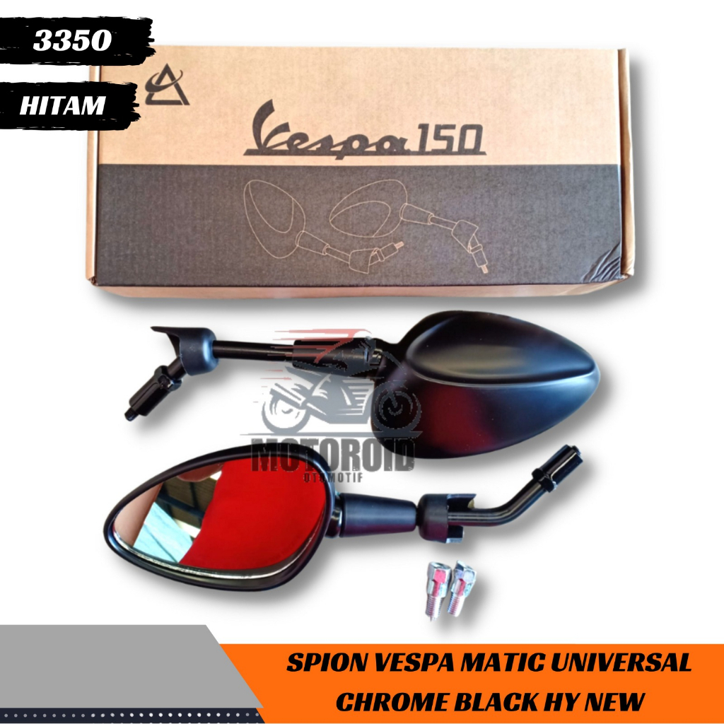 Spion Vespa Semua Motor Black Chrome HY New Matic Universal