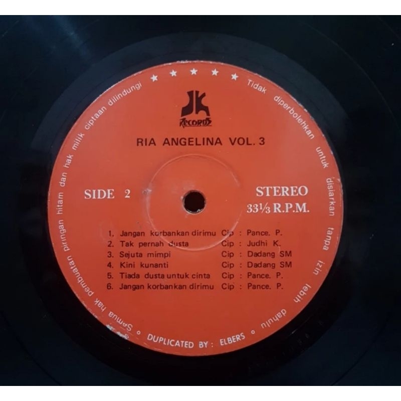 Vinyl Piringan Hitam 12 inch Ria Angelina Vol.3-Tak Ingin Yang Lain