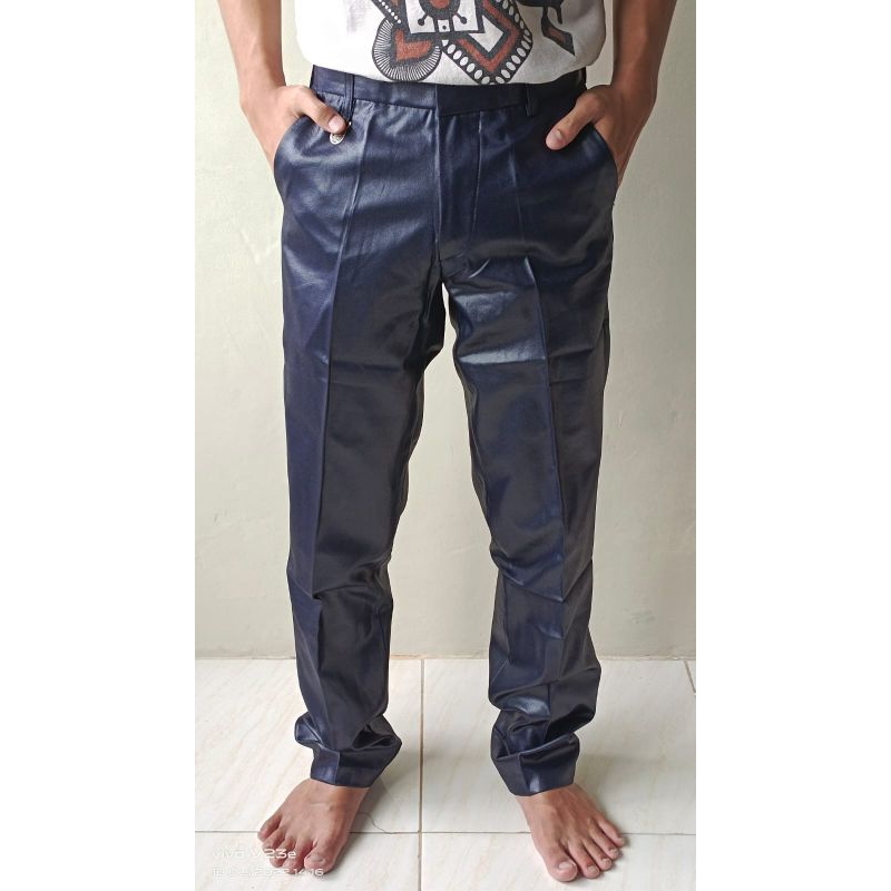 Celana Bahan Dasar Pria Mengkilap Formal Slimfit Navy Premium