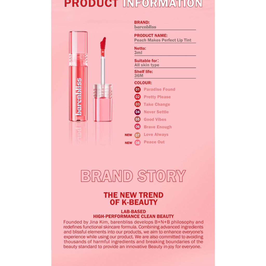 [BPOM][100% ORI&amp;READY] BNB barenbliss Peach Makes Perfect Lip Tint Korea Lip Gloss「24H Moisturizing」