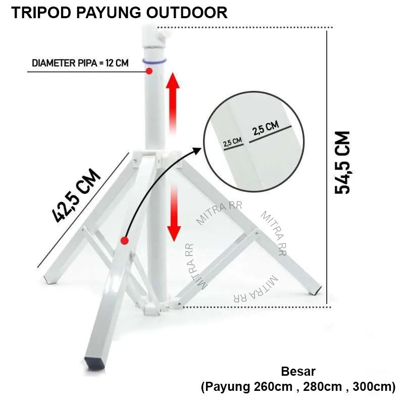 Tripod Dudukan Penyangga Payung Tenda Payung Pantai Ukuran Kecil dan Besar