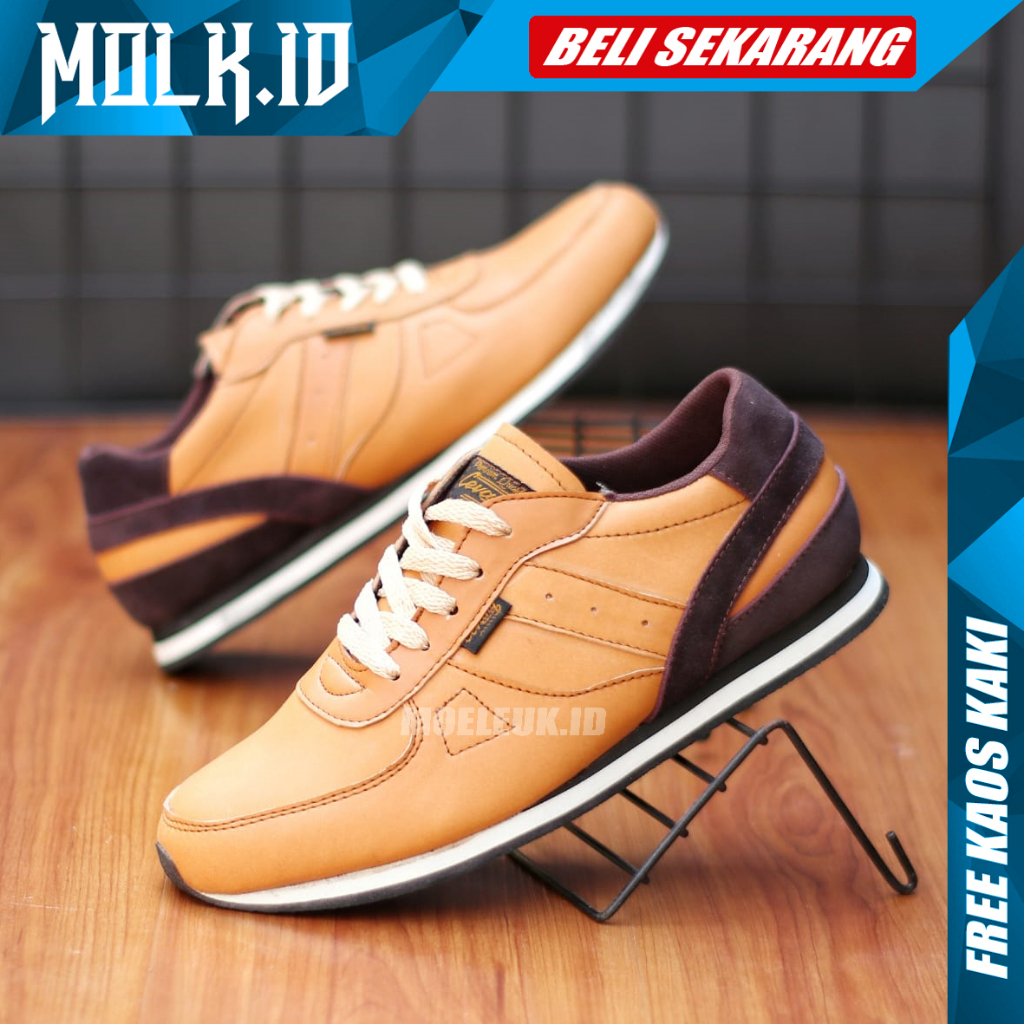 MOLK Sepatu Sneakers Kulit Joging Pria Sport Trendy Kekinian