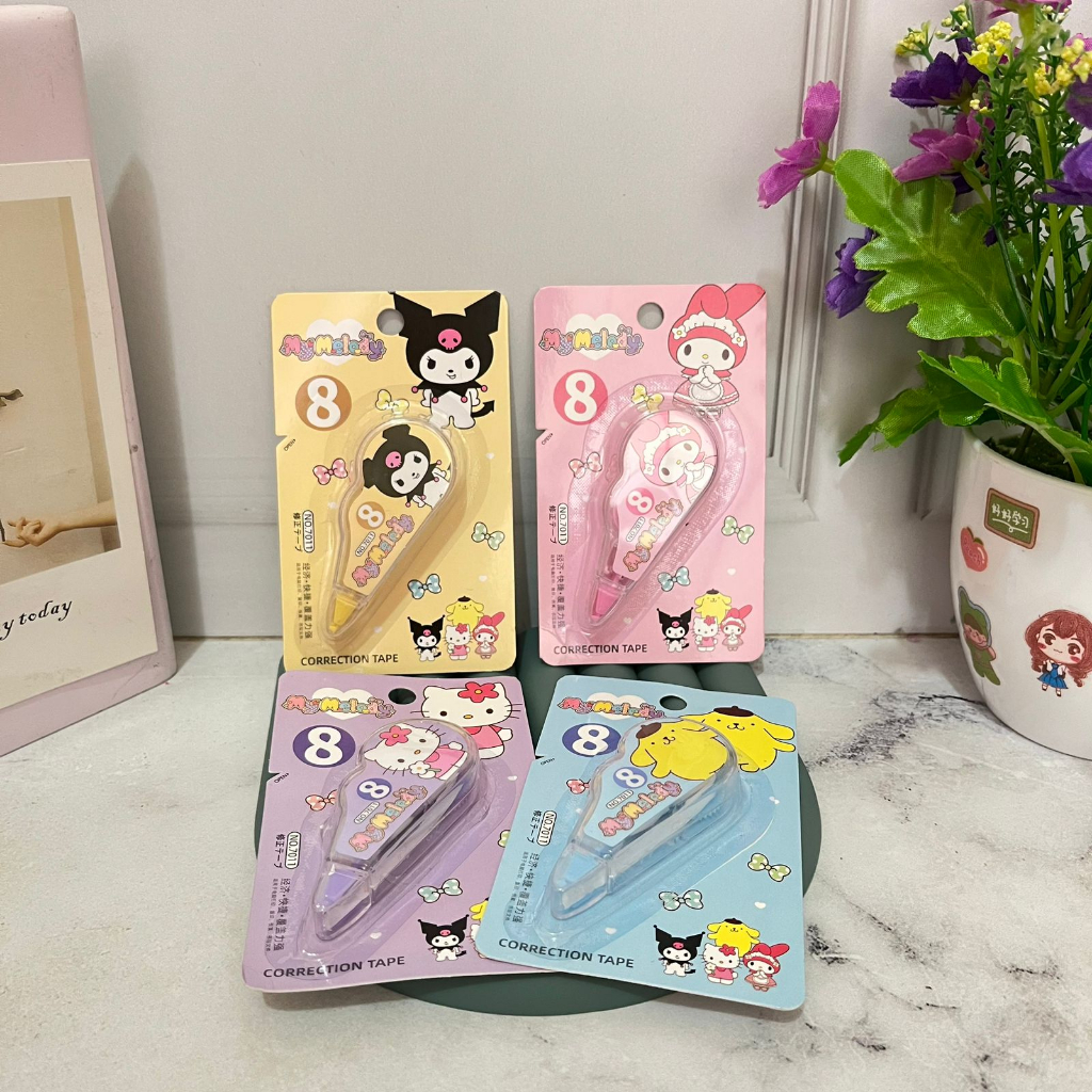 Correction Tape SANRIO 8 meter Murah / Tip-ex Sanrio ready 4 karakter Kuromi Melody Purin Helo Kity / Alat Tulis Sekolah Kekinian Unik Lucu Kualitas Terbaik bisa COD