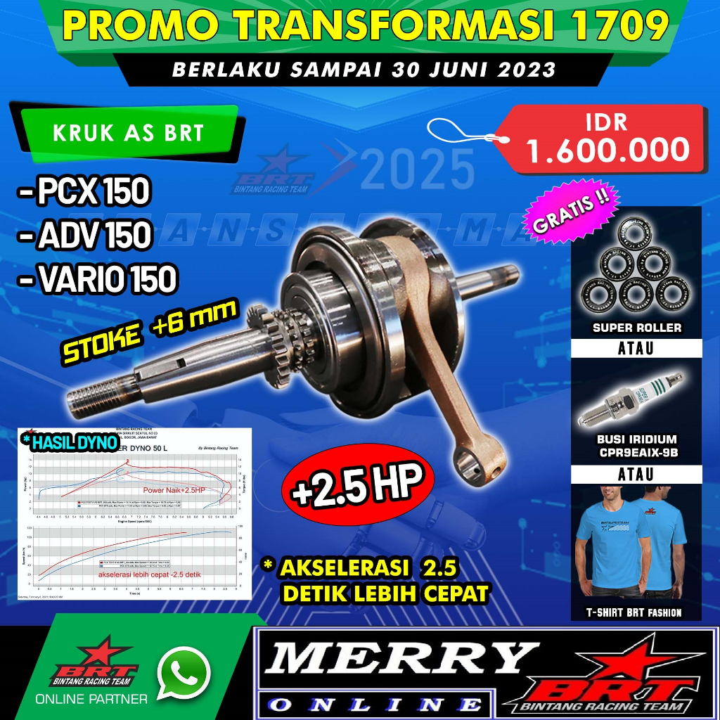 Promo 1709 Super Crankshaft BRT Kruk as PCX 150 ADV 150 Vario 150 Up Stroke 6mm