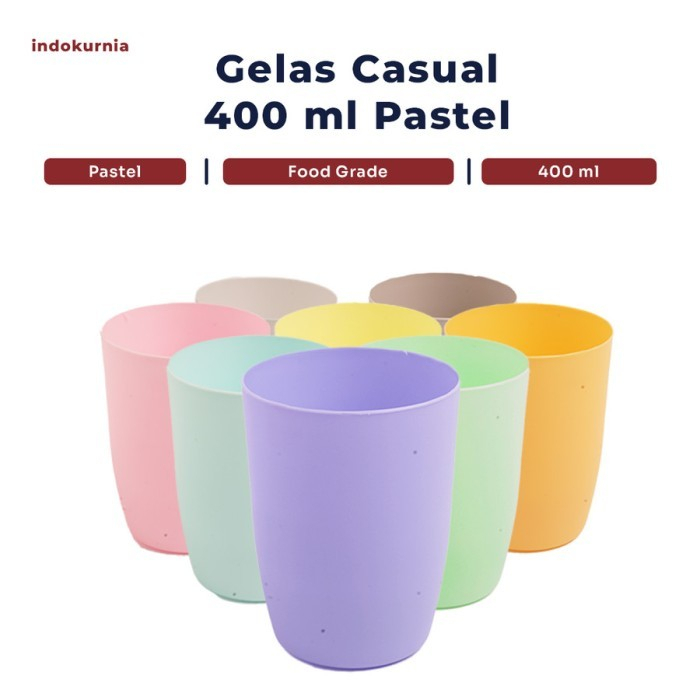 IH- GELAS MINUM PLASTIK CASUAL 400 ML PASTEL MACARON TERMURAH