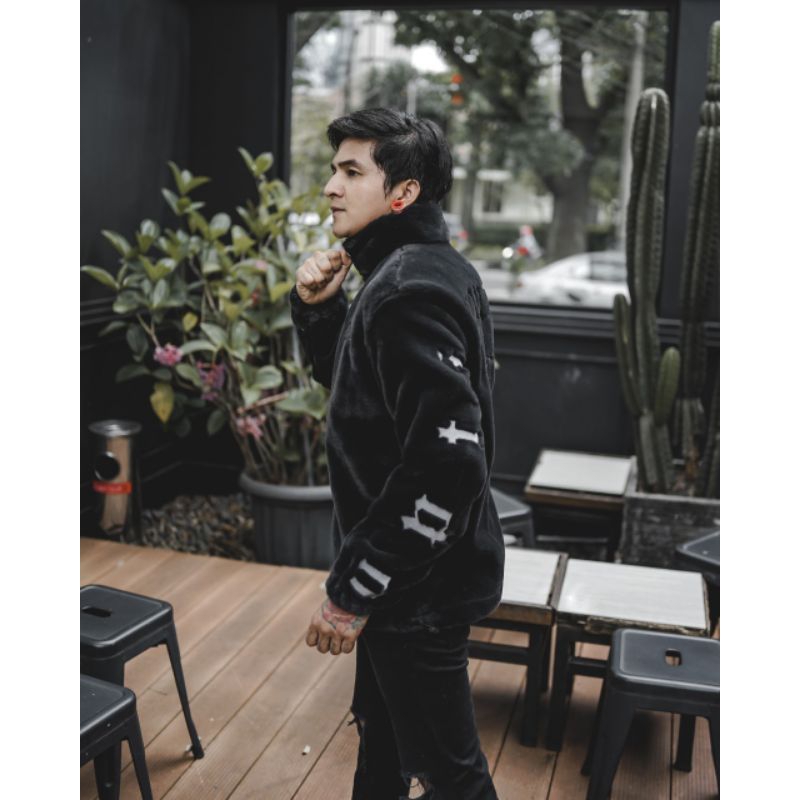 Jaket Sherpa Hitam Pria Fleece Bahan Tebal Jacket Bulu Domba Musim Dingin Lembut Hangat
