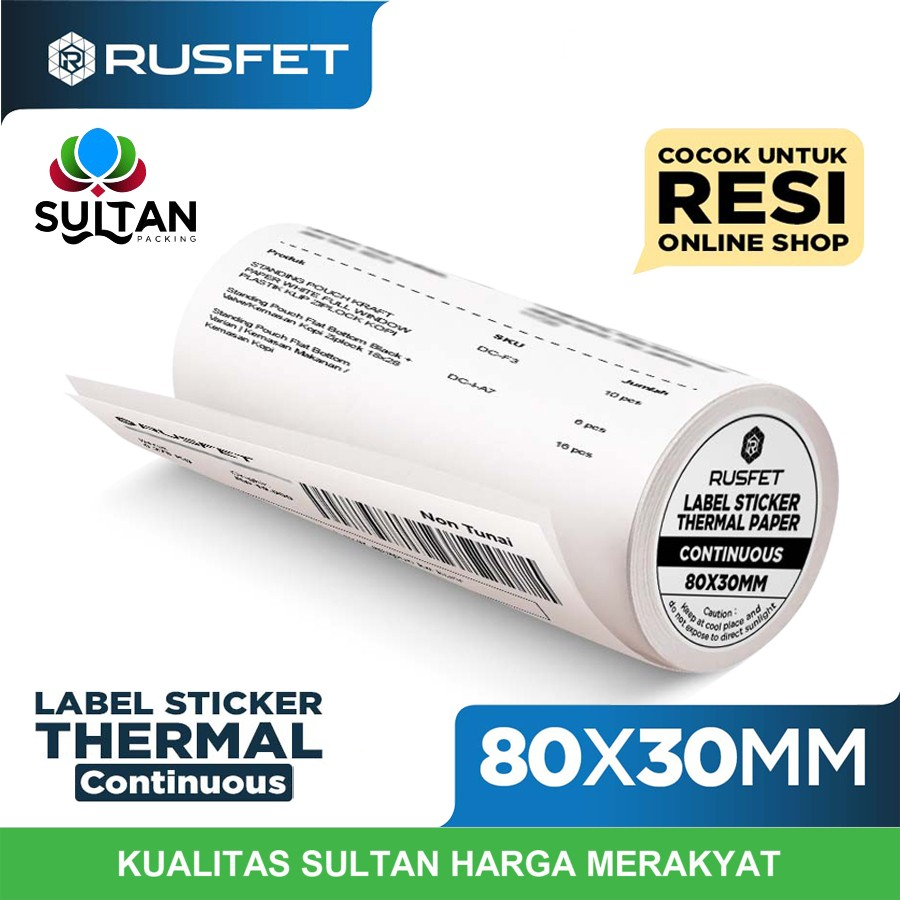 

Label Sticker Thermal CONTINUOUS 80x30 mm Rusfet Barcode Resi Online