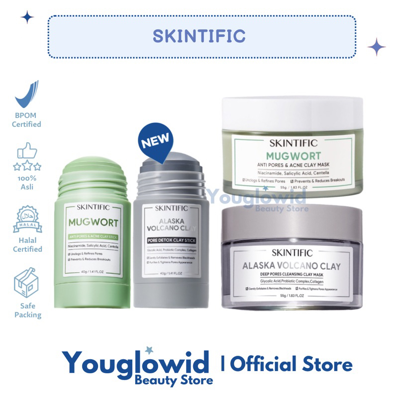 SKINTIFIC Alaska Volcano Clay Mask Deep Pores Cleansing Mud Mask | Mugwort Mask Acne Clay Mask Pore Clarifying Mud Mask Wash Off Mask Stick Mask | Masker Wajah Kulit Kusam Berjerawat Pori-pori Besar