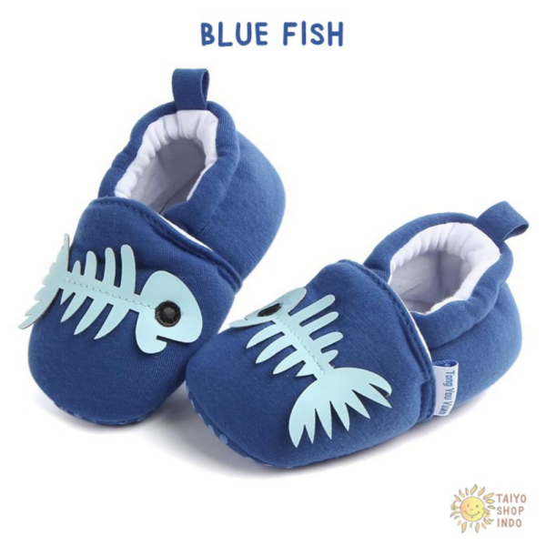 Bayi Lucu Sepatu Berkualitas Blue DOLLY - Prewalker Baby Shoes TAIYO Unik 11cm Motif Fish Animal CUT