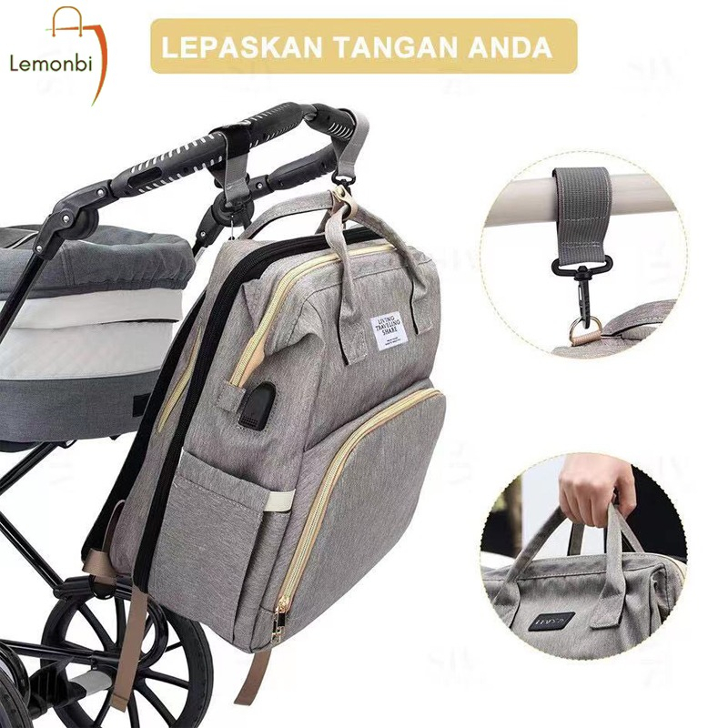 Tas Bayi Multifungsi Tempat tidur lipat Baby diapers bag Perawatan tas Perlengkapan Ransel Backpack CANVAS ANTI AIR