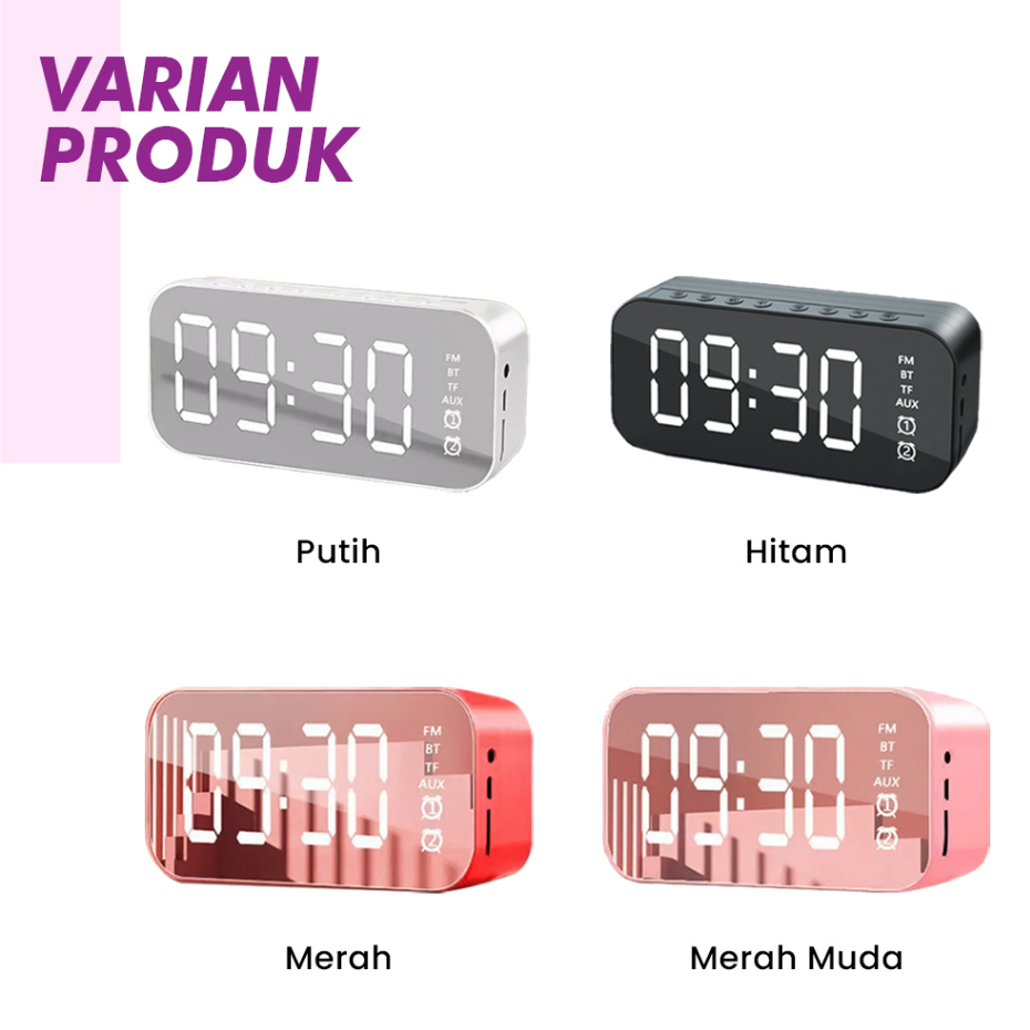 MMM Jam Speaker Bluetooth Portable Sound Clock Alarm Digital RadioFM Nirkabel Bass Mini Stereo Wireless Alarm LED Mirror Display Ultra Bass 2 Bluetooth 5.0 Audio