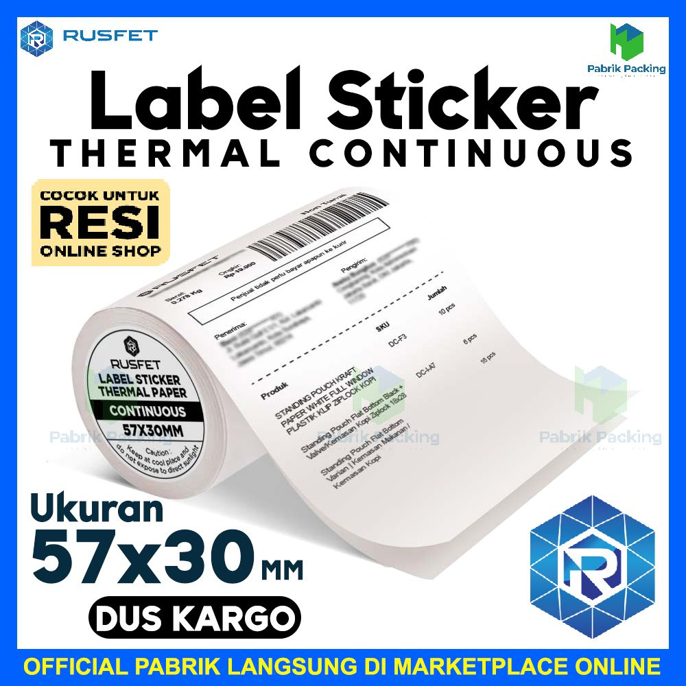 

Label sticker 57x30 thermal continuous rusfet lebel satuan dus kargo