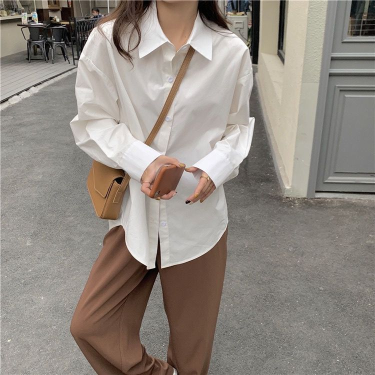 Blouse Korean Style Wanita Lengan Panjang Polos Baju Kemeja Wanita Kekinian